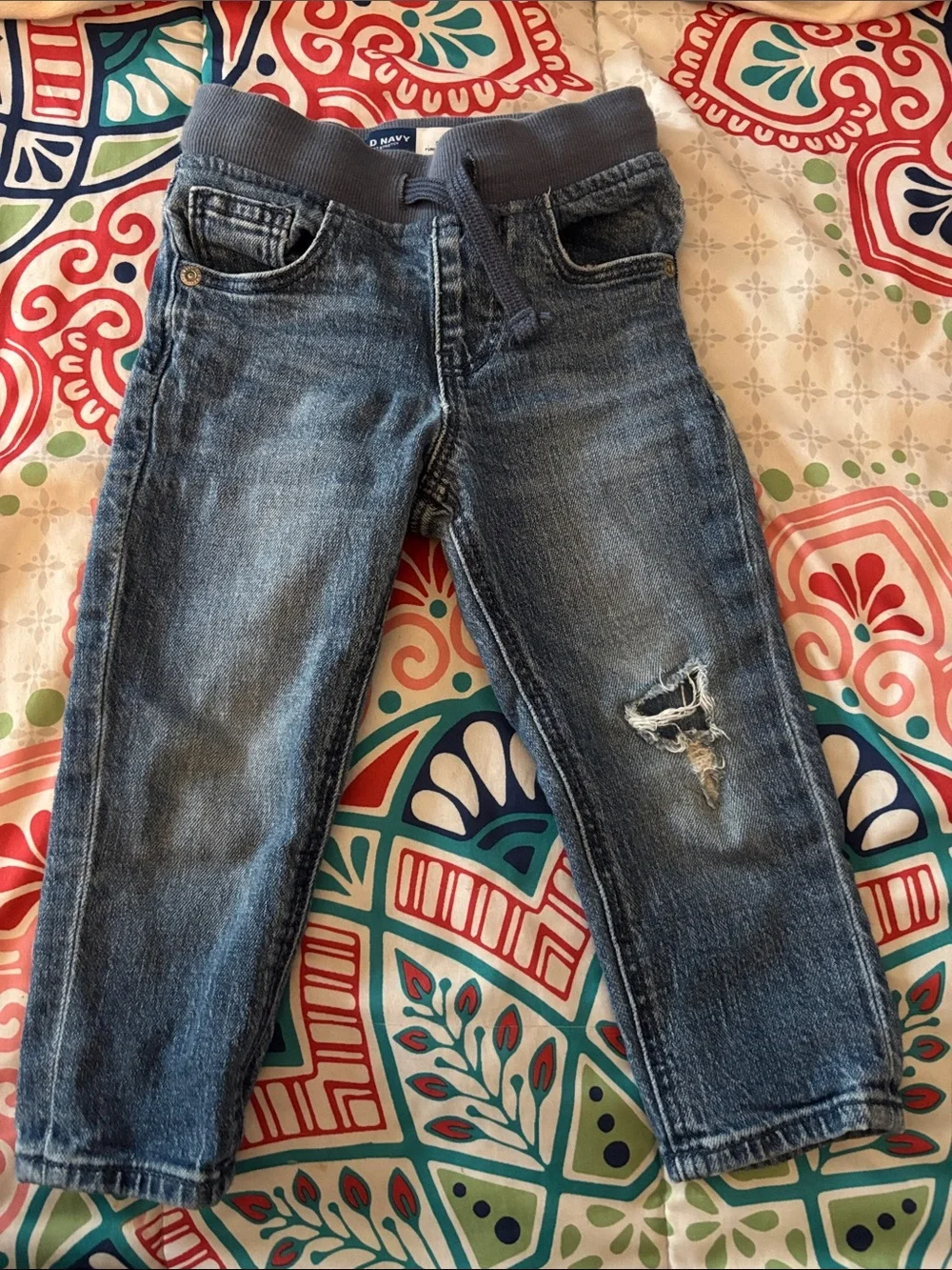 Old Navy Boys Blue Slim Straight Jeans with Distressed Knee